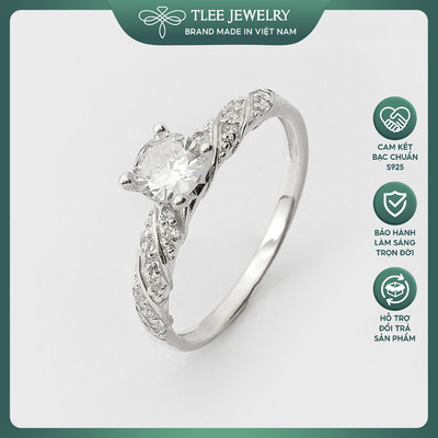 Nhẫn bạc nữ TLEE bốn chấu viền xoắn nạm đá TLEE JEWELRY A0180