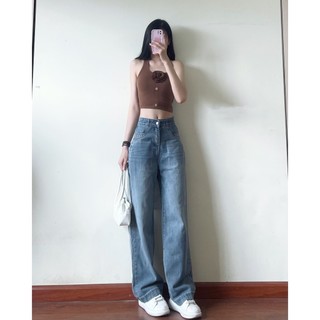 Quần jeans Spring trơn ống suông basic