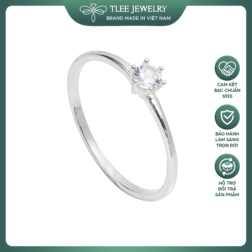 Nhẫn bac nữ TLEE sáu chấu mini viền trơn cao cấp TLEE JEWELRY A0170