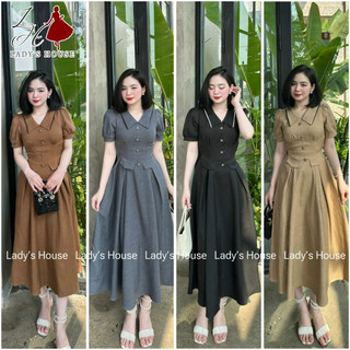 Váy thiết kế cổ sen túi giả dáng dài