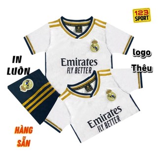 [Đồ trẻ em - Có in theo yêu cầu từ 1b] Real madrid trắng 23/24 Quần áo bóng đá trẻ em chất đẹp