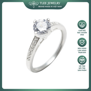 Nhẫn bạc nữ TLEE trụ đá bốn chấu viền nạm đá sang tay TLEE JEWELRY A0159