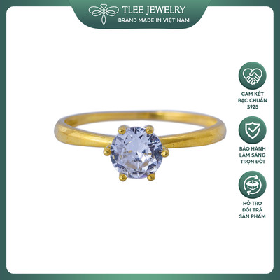 Nhẫn bạc nữ TLEE đá sáu chấu mạ vàng 14k viền trơn cao cấp TLEE JEWELRY A0149