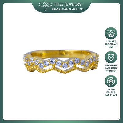 Nhẫn bạc nữ TLEE ziczac hai hàng mạ vàng 14k nạm đá sang trọng TLEE JEWELRY A0146