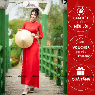 Áo dài truyền thống lụa vân gỗ loại 1 tay lỡ đính hạt dáng truyền thống 2tà A31 Áo Dài Cách Tân Kiều