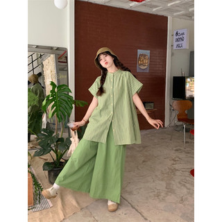 Áo sơ mi sọc phối quần ống rộng - 20mii_mii