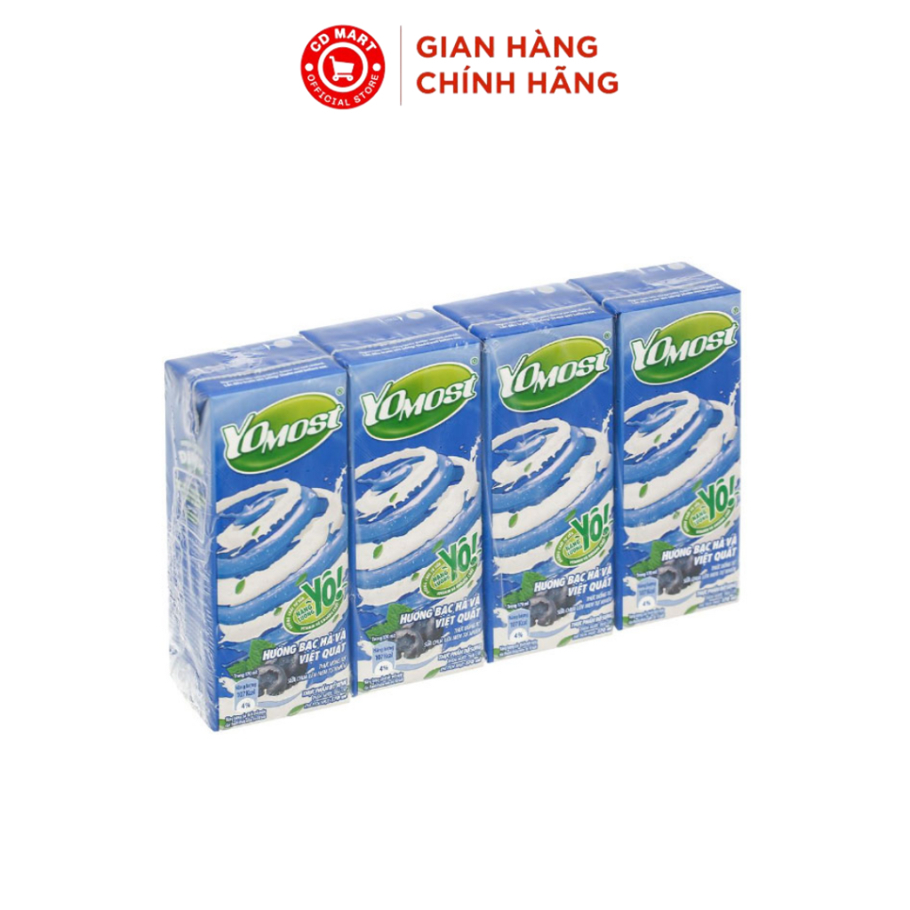 Lốc 4 hộp Sữa Chua Lên Men Tự Nhiên Yomost Bạc Hà - Việt Quất (170ml/Hộp)