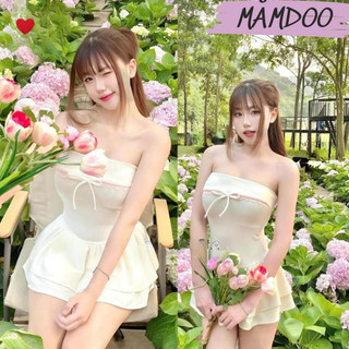 Đầm ống cúp ngực viền ren đính nơ dáng xòe 2 tầng, đầm quây ngắn đầm mini đính nơ mămdoo