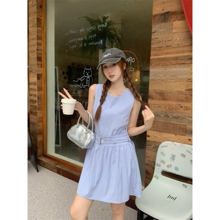Váy đầm ba lỗ xanh pastel chữ A dáng ngắn Yannie