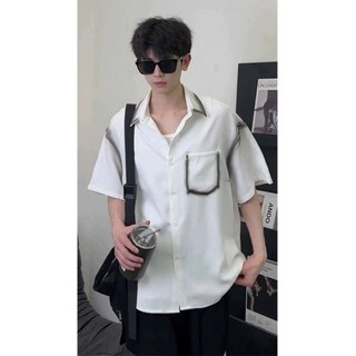 Áo sơ mi túi phối màu form rộng đẹp phong cách Hàn Quốc