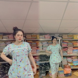 Bộ bầu lụa mềm quần lửng in hình dễ thương