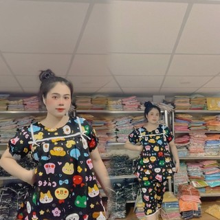 Bộ bầu lụa mềm quần lửng in hình dễ thương