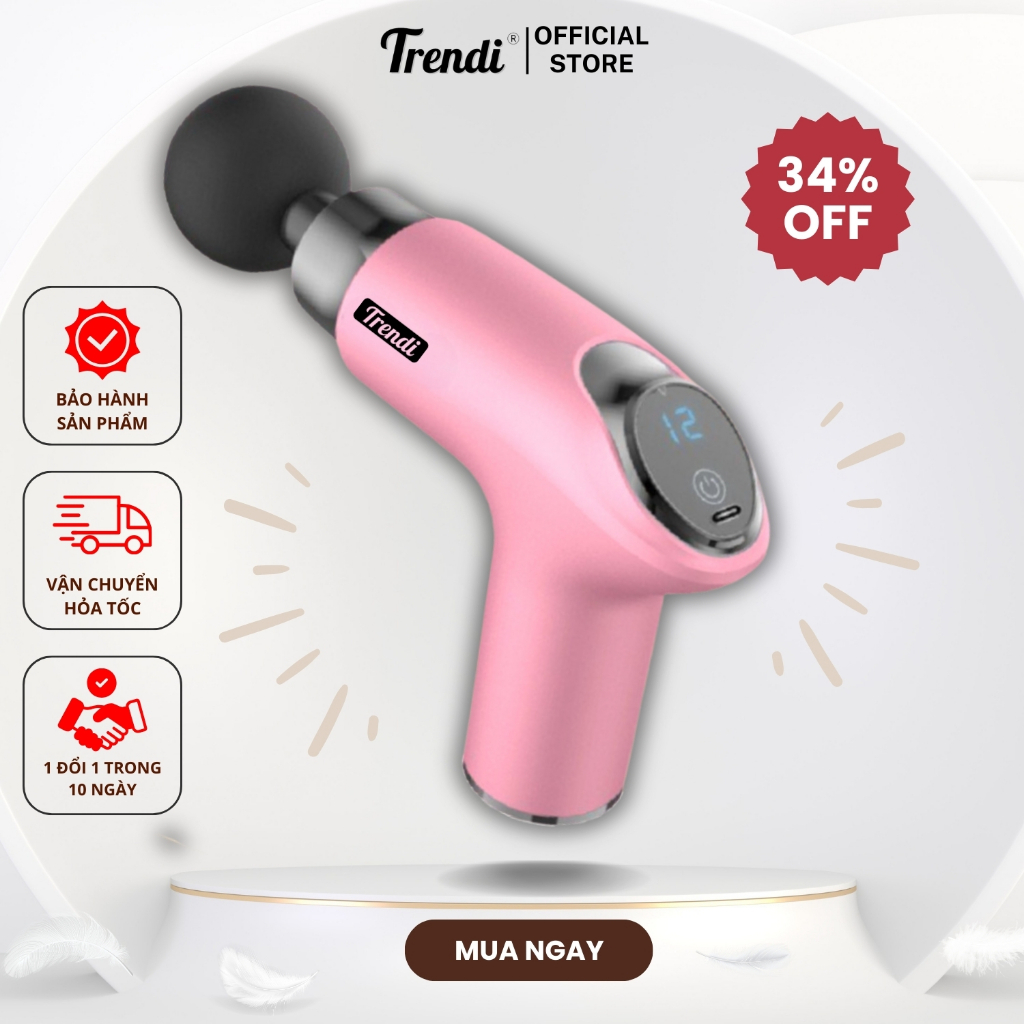 Máy Massage Cầm Tay PS818 Màu Hồng, Điều Chỉnh 12 Chế Độ Mát Xa Đấm Bóp Giải Mỏi Cơ Thể Bằng Nút Cảm Ứng