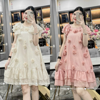 Váy xuông thiết kế [NH Clothing chính hãng] voan hoa nổi chân tầng đính đá