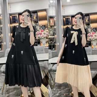 Váy xuông thiết kế [NH Clothing chính hãng] chân dập nơ cổ đính đá