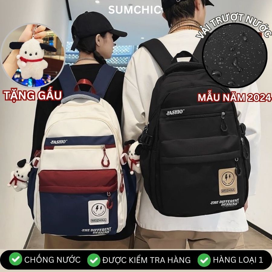 Balo đi học nam nữ, Cặp đi học cấp 2,3 học sinh KÈM GẤU, nhiều ngăn chống nước phong cách unisex Hàn