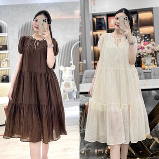 Váy xuông thiết kế [NH Clothing chính hãng] bbydoll tầng tơ dáng dài cổ đá