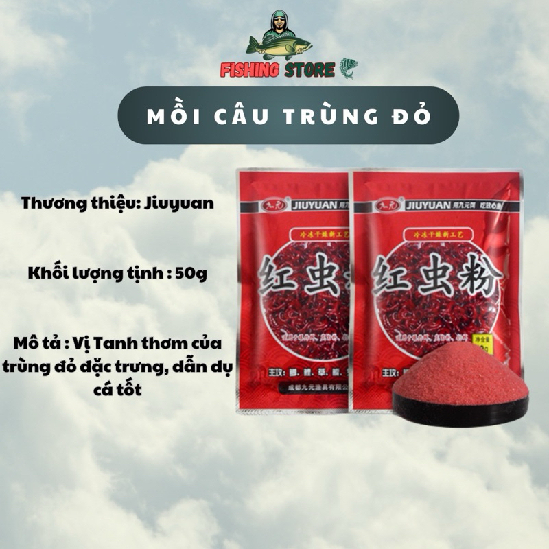COMBO 2 GÓI mồi câu cá trùng chỉ đỏ chuyên cạu rô phi, điêu hồng