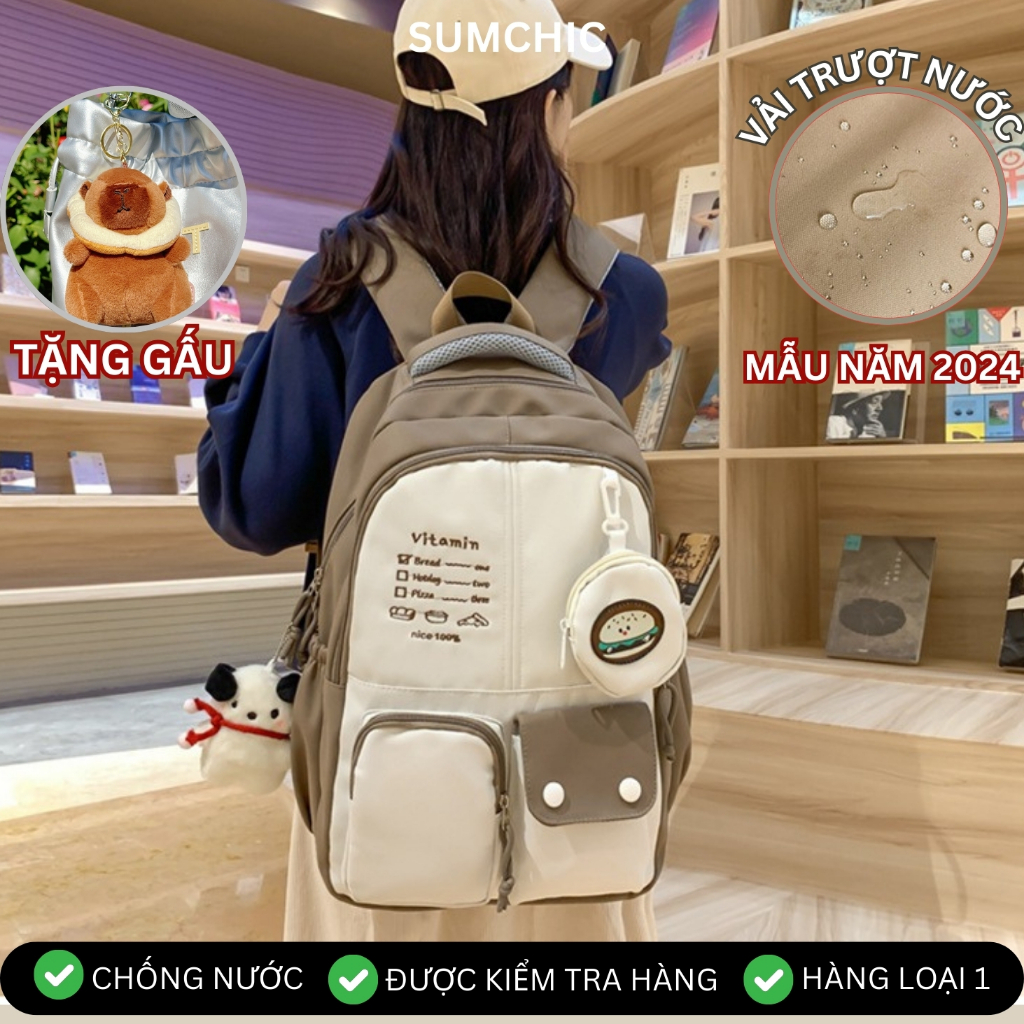 Balo nữ đi học, cặp nữ đi học cấp 2,3 KÈM GẤU chống nước cặp sách phong cách thời trang hàn quốc ulz