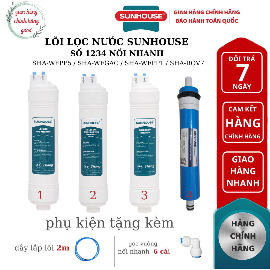 Lõi lọc nước 1234 SUNHOUSE NỐI NHANH ,Hàng chính hãng