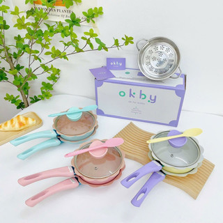 Bộ Nồi Chảo Đá Hình Hoa Kèm Xửng Hấp 16cm