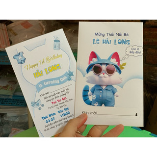 thiệp thôi nôi sinh nhật mèo boy 3D cho bé trai. in có liền >30 thiệp.