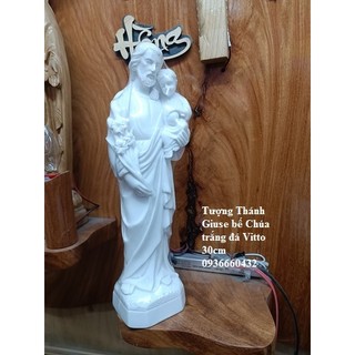 Tượng công giáo Thánh Giuse bế Chúa trắng đá dày nặng cao cấp size 30cm Vitt.ori.a.a.aa