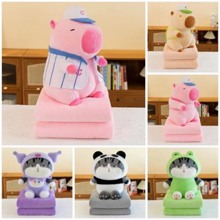 Bộ chăn gối văn phòng gấu bông CABYBARA, chăn kèm gối hình thú cho bé mang đi học đi chơi tiện lợi