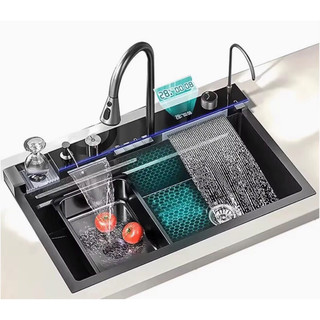 Chậu rửa bát thông minh 1 hố lớn 5 phím đàn , size lớn 80cm x46 cm, full phụ kiện