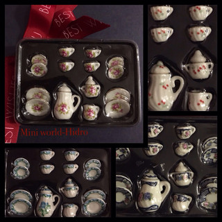 Bộ ấm chén mini trang trí nhà búp bê. Bộ ấm trà mini. Miniature. Bộ tách trà bằng sứ mini
