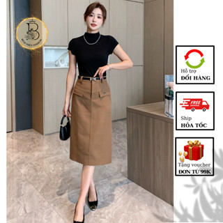Chân váy chữ A nữ cao cấp xuông nhẹ váy công sở qua gối mặc đi làm đi chơi -V18