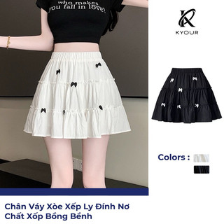 Kyour chân váy xòe xếp ly đính nơ chất xốp bồng bềnh