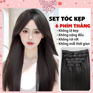 Set tóc kẹp phím 6 mảnh thẳng 50cm | Tóc giả nữ, kẹp làm dài và phồng tóc, nối tóc tại nhà
