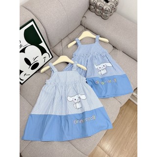 VÁY 2 DÂY KẺ XANH BÉ GÁI