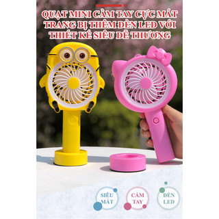Quạt mini tích điện cầm tay nhỏ gọn 2 chế độ hàn quốc siêu xinh mát dùng 2-4h tích điện kèm pin sạc