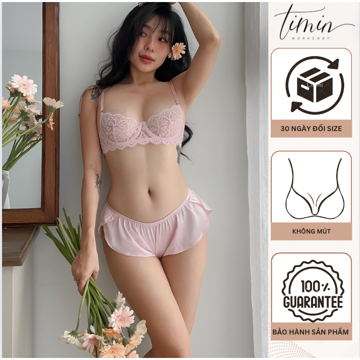 Bộ Đồ Lót TM21 Quần Lụa Bèo Xinh Xắn Áo Không Mút Xuyên Thấu Thiết Kế TIMIN WORKSHOP | BigBuy360 - bigbuy360.vn