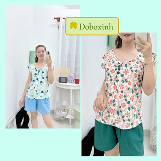 Đồ tole nữ mặc nhà, bộ đùi cánh tiên phối màu tole lanh vnxk doboxinh