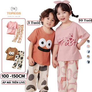 Đồ Bộ Bé Trai Bé Gái TOPKIDS Bộ Đồ Ngủ Cộc Tay Cho Bé Quần Dài Chất Thun Cotton Mát TK18