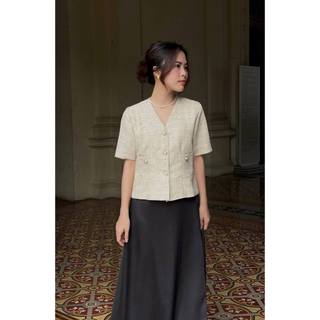 Áo thiết kế hai lớp form suôn vải tweed không nhăn mềm vừa Laura Top
