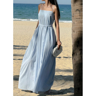 Váy hai dây dài xếp ly ngực dáng rộng kèm dây lưng KINDASHY Summer strapless pleated dress