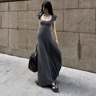 [Order]Đầm body dáng dài ngắn tay cổ vuông có đệm vai kiểu dáng đơn giản tôn gián
