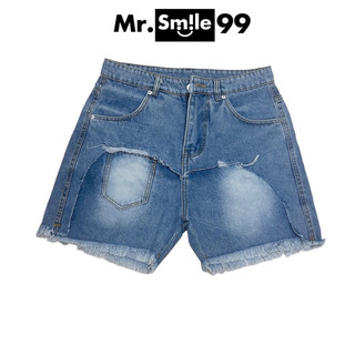  Quần Short Jean Unisex Khoét Vải Rách Phối Túi  Form Trên Gối Mr.Smile 99 Shop QN041 Nam Menswear 