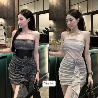 Đầm đi tiệc quây ngực chất nhũ bling kết hoa eo xinh snag d43