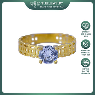  Nhẫn bạc nữ TLEE kim tiền mạ vàng 14k trụ đá bốn chấu cao cấp TLEE JEWELRY A0144 