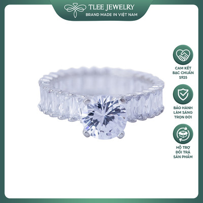 Nhẫn bạc nữ TLEE trụ đá bốn chấu viền đá kết sang trọng TLEE JEWELRY A0141