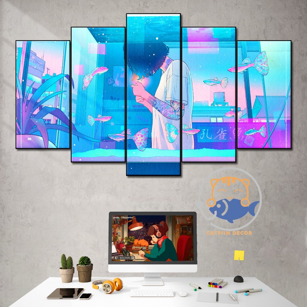 Tranh Dán Tường Formex 5mm - Lofi Girl - Study - Chill Vibes - Relax - Cafe - Decor Phòng - Bộ 2