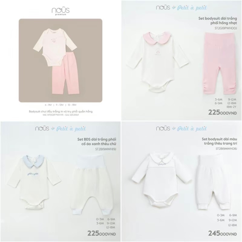 Set bodysuit Nous bé trai và bé gái