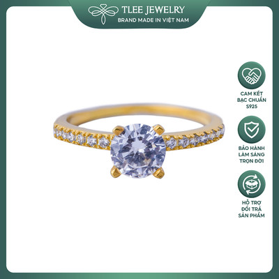 Nhẫn bạc nữ TLEE đá bốn chấu mạ vàng 14k nạm đá cao cấp TLEE JEWELRY A0137