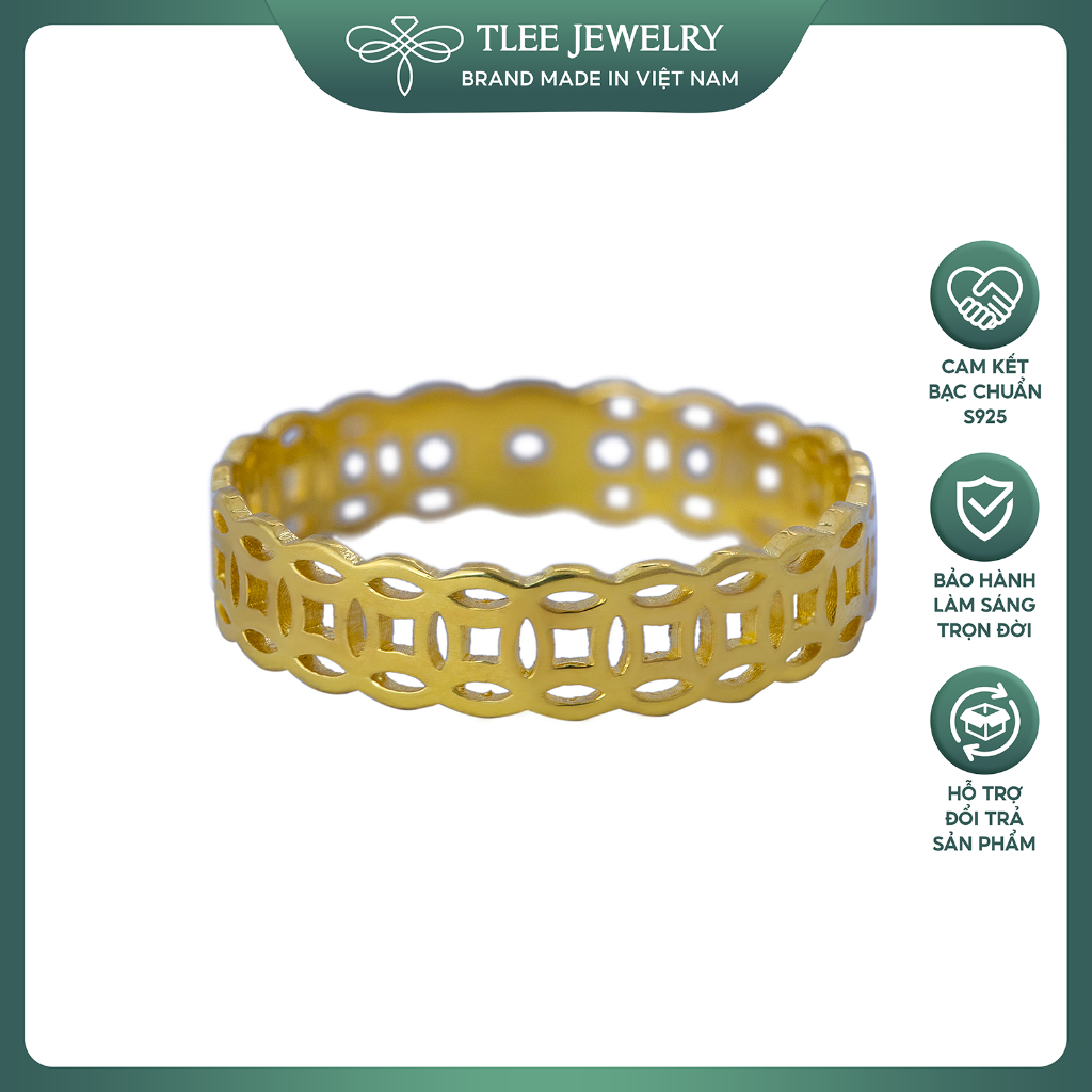 Nhẫn bạc nữ TLEE kim tiền mạ vàng 14k trơn cao cấp TLEE JEWELRY A0136