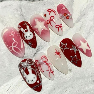 70 Nailbox thiết kế loang đỏ thỏ trắng